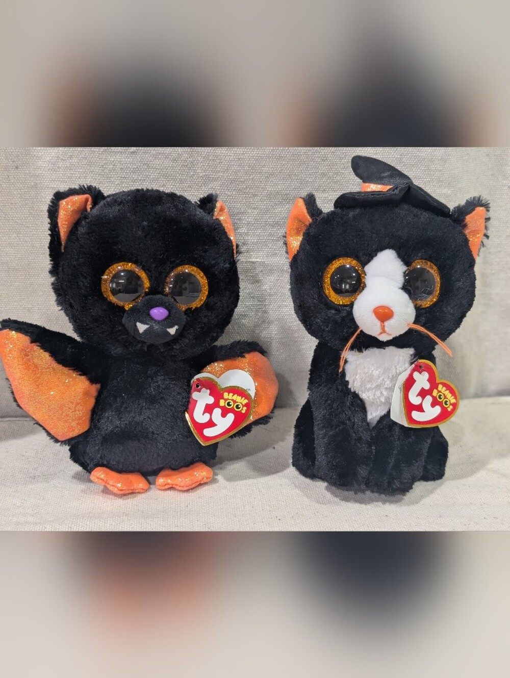 Ty Halloween Beanie Boos WITCHIE the Cat and ECHO the Bat Plush NWT Retired